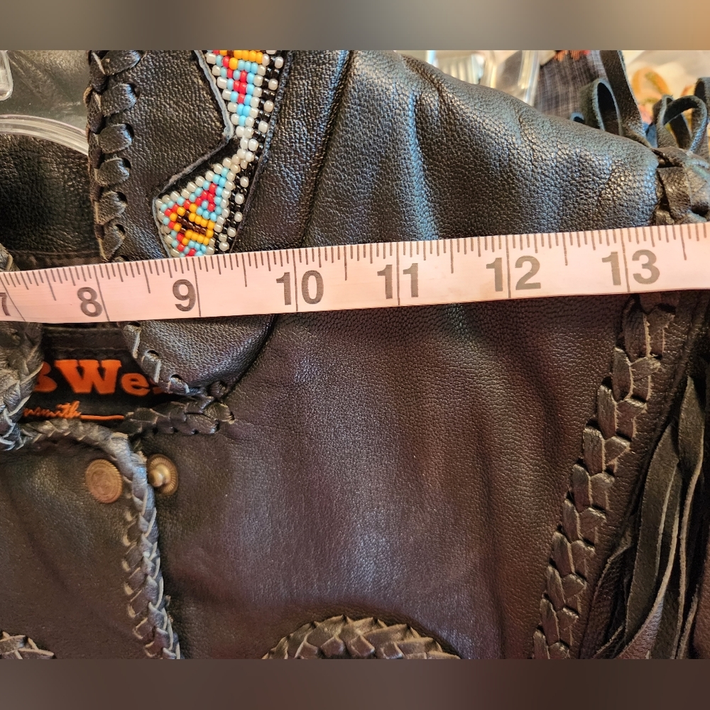 3B WEST Tansmith Black Fringe Multi Beads Leather Western Native Coat Jacket 36 - Picture 12 of 16